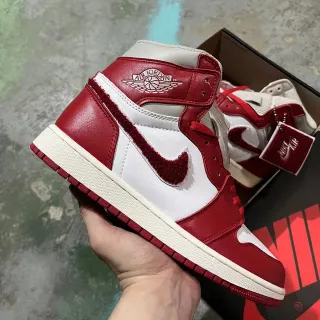 Air Jordan Tênis de Basquete de Couro Superior Vermelho Branco de Alto