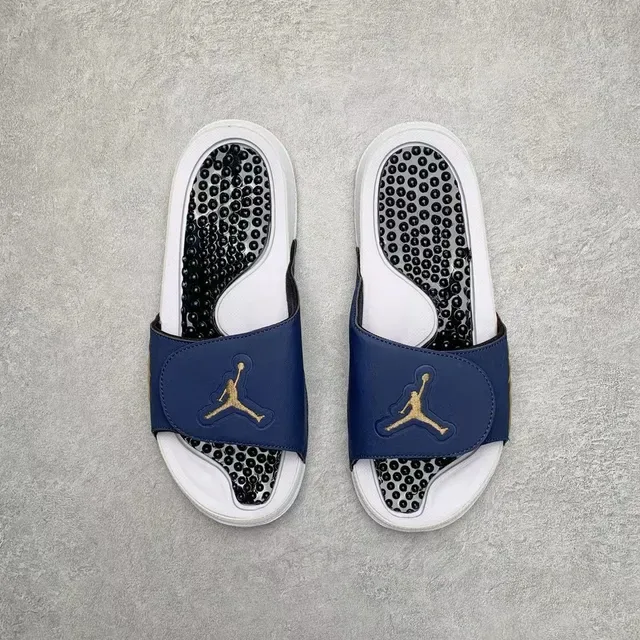 Air Jordan Slide White Navy Molded Sole Flame-Accented Strap Slippers 6