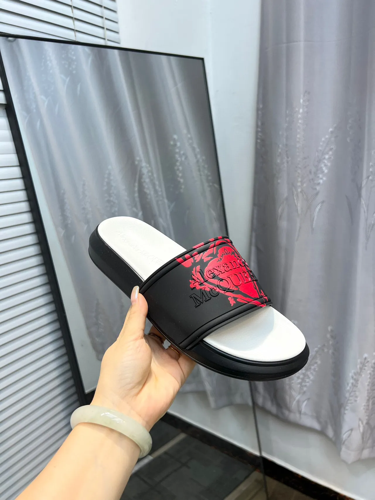 Alexander McQueen Black Red Bold Logo Strap Molded Rubber Sole Slippers 6