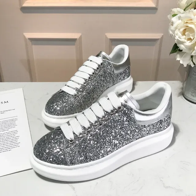 Alexander McQueen Oversized Sneaker Silver Glitter Lifestyle Sneakers 2