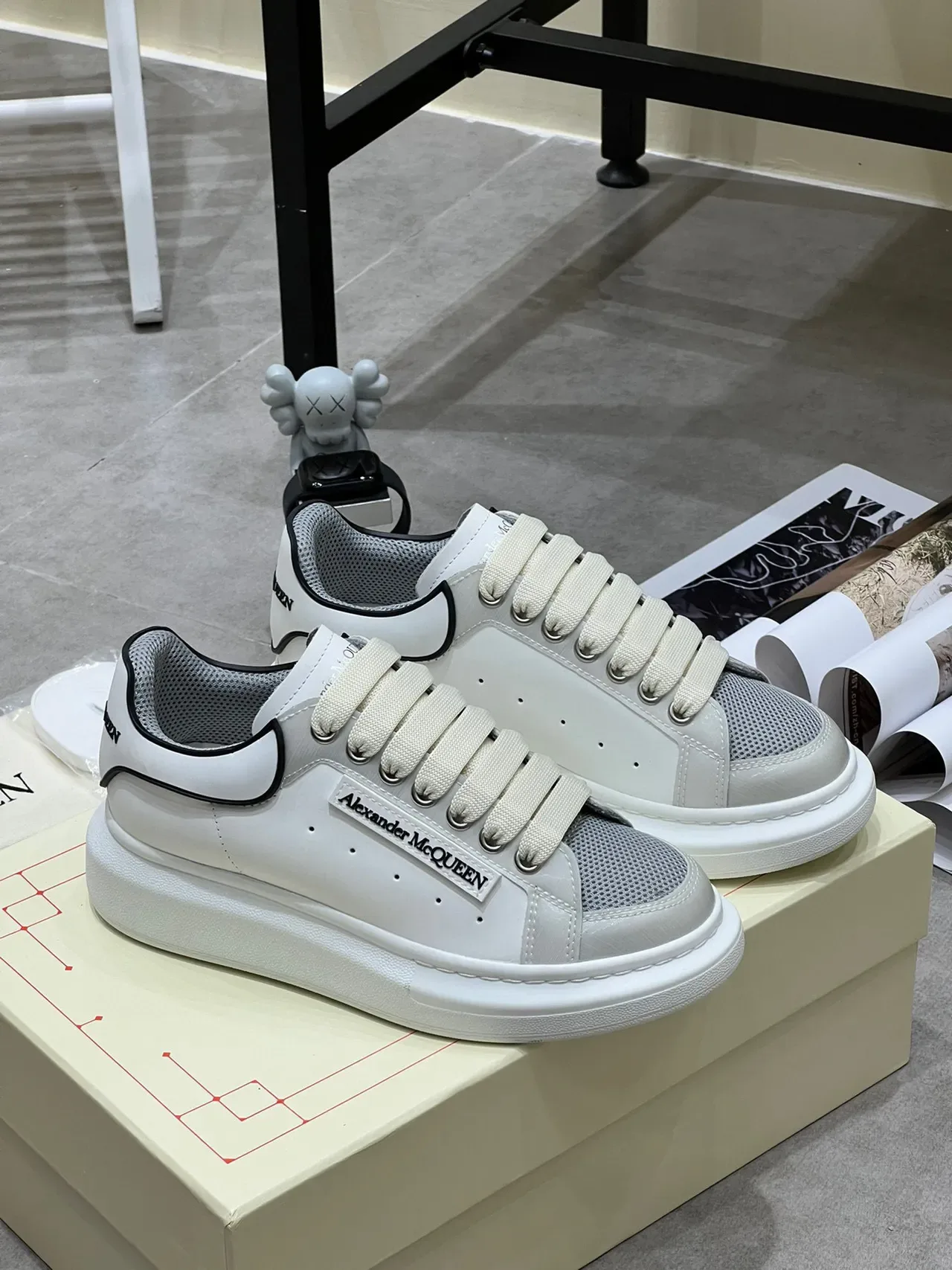 Alexander McQueen Oversized Sneaker White Gray Black Lifestyle Sneakers 9