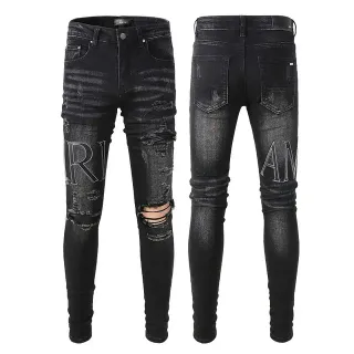 Amiri कालो धूसर distressed slim-fit जिन्स