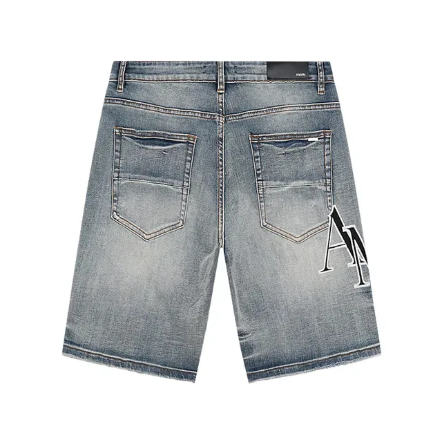 Amiri shorts azul branco distressed light-wash denim grandes bordados monogram 3