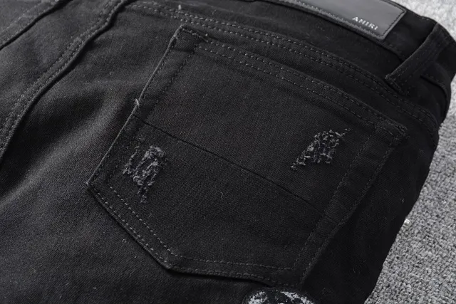 Amiri Snake Motif Distressed Slim-Fit Black Jeans 3