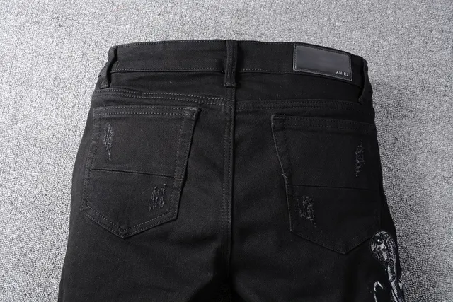 Amiri Snake Motif Distressed Slim-Fit Black Jeans 4