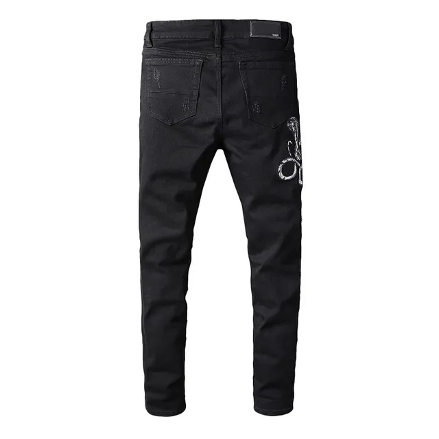 Amiri Snake Motif Distressed Slim-Fit Black Jeans 5