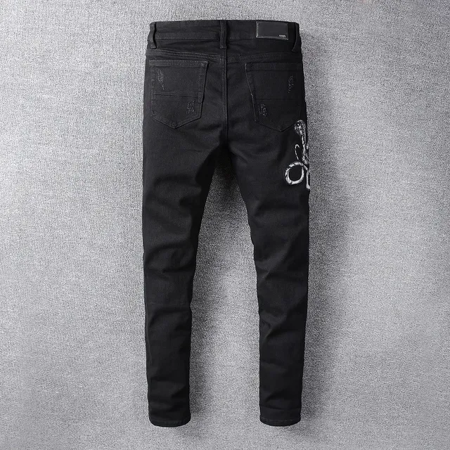 Amiri Snake Motif Distressed Slim-Fit Black Jeans 6