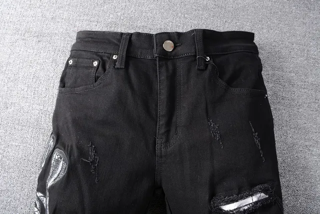 Amiri Snake Motif Distressed Slim-Fit Black Jeans 12