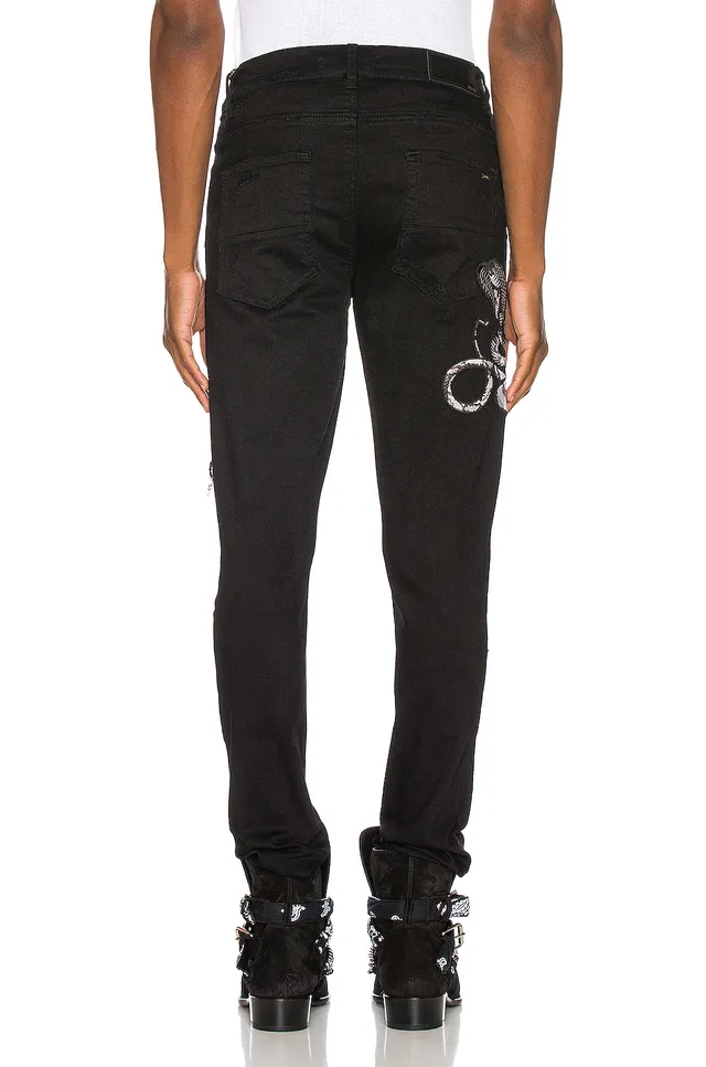 Amiri Snake Motif Distressed Slim-Fit Black Jeans 16