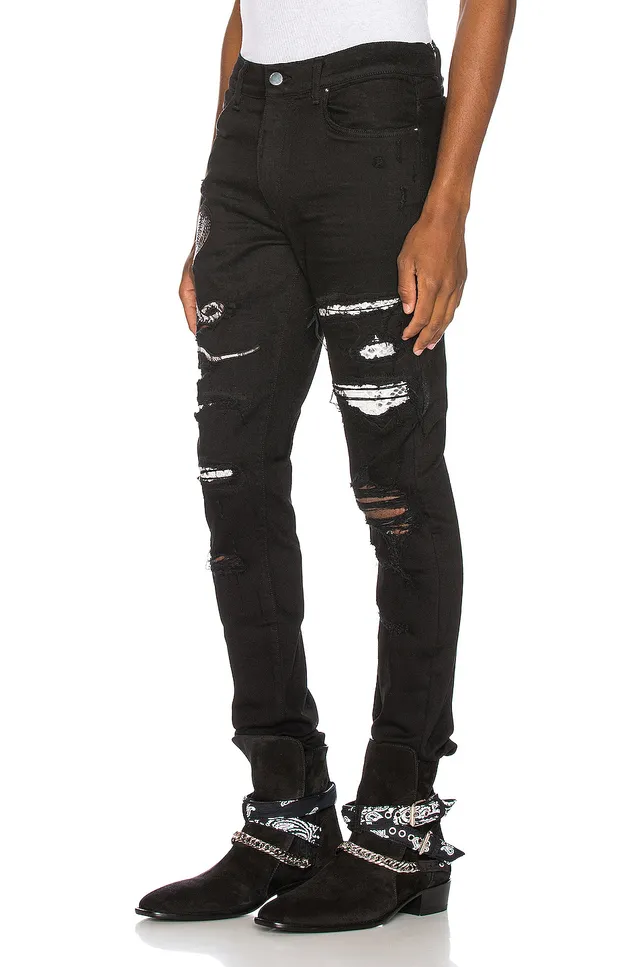 Amiri Snake Motif Distressed Slim-Fit Black Jeans 17