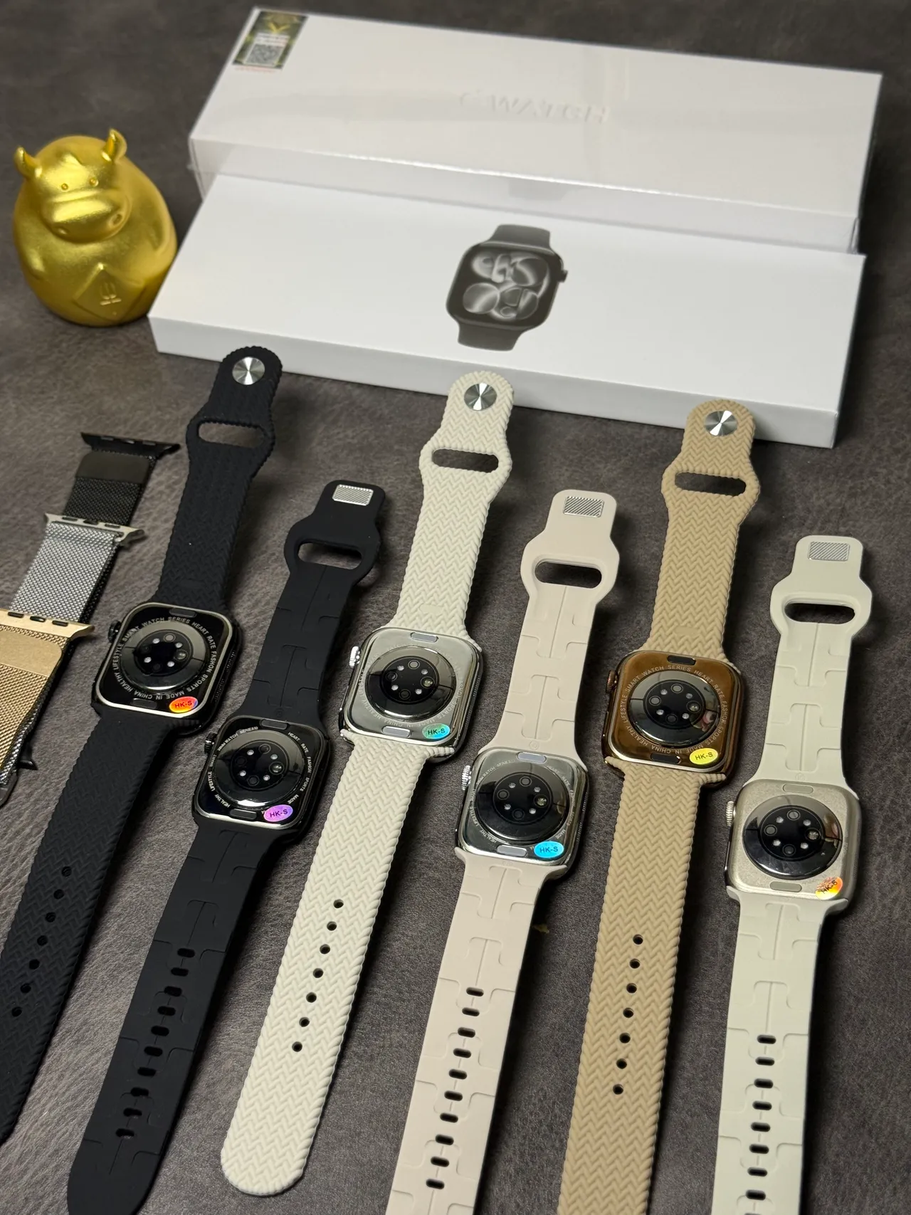 Apple Watch Beige Azul Funda Rectangular Corona Digital Control Reloj Deportivo 3