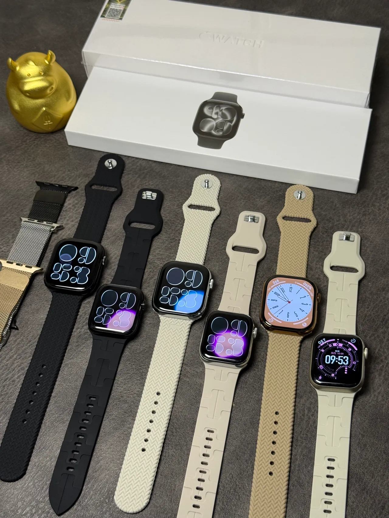 Apple Watch Beige Azul Funda Rectangular Corona Digital Control Reloj Deportivo 4