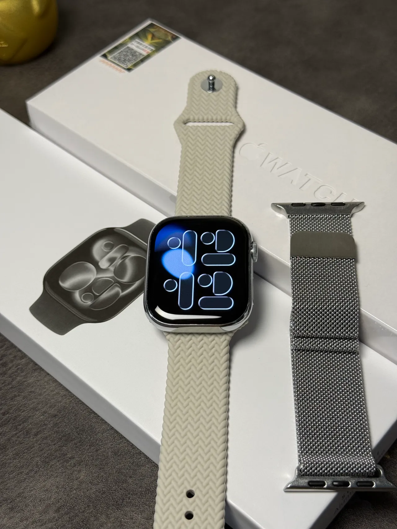 Apple Watch Beige Azul Funda Rectangular Corona Digital Control Reloj Deportivo 6