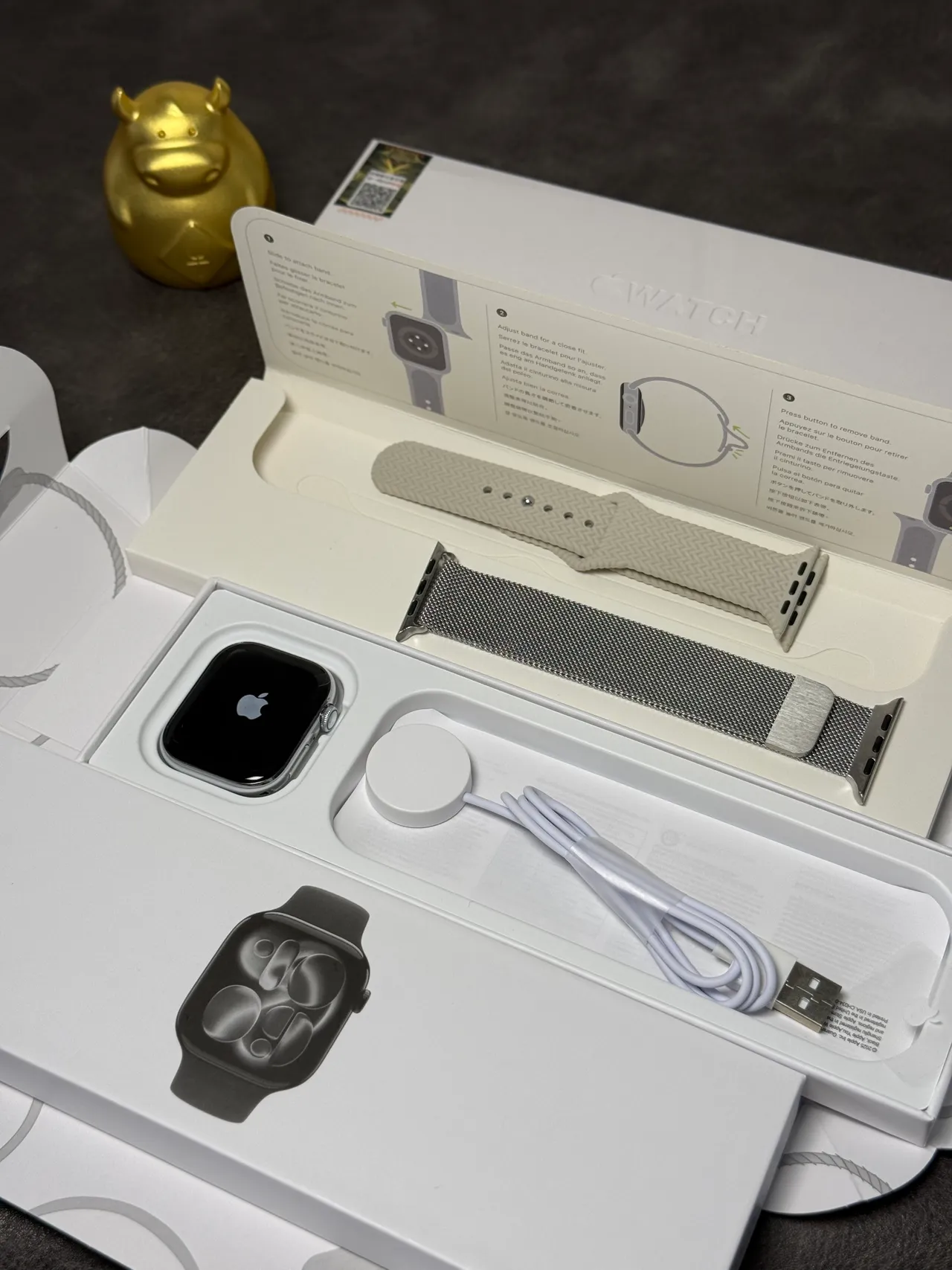 Apple Watch Beige Azul Funda Rectangular Corona Digital Control Reloj Deportivo 7