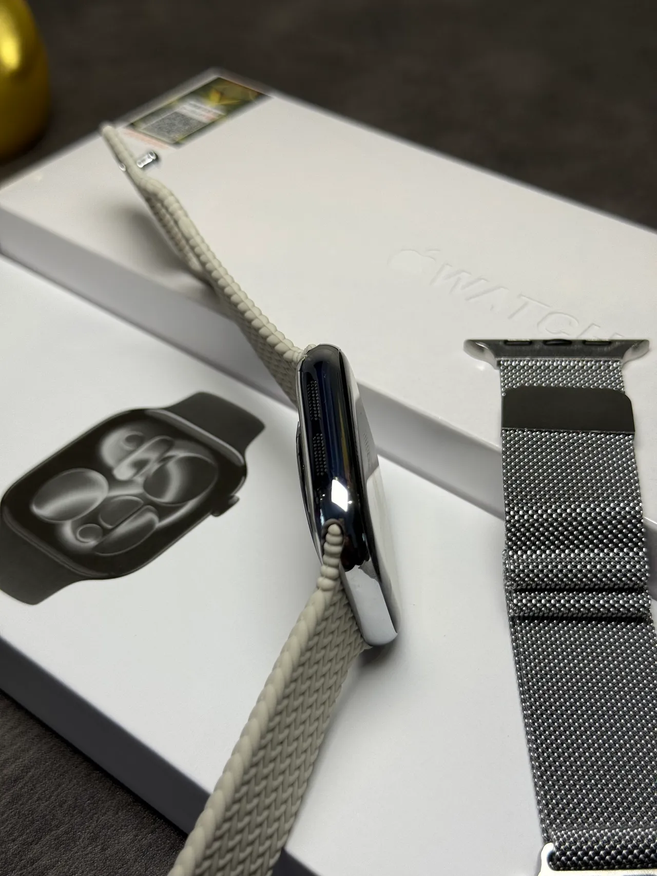 Apple Watch Beige Azul Funda Rectangular Corona Digital Control Reloj Deportivo 9