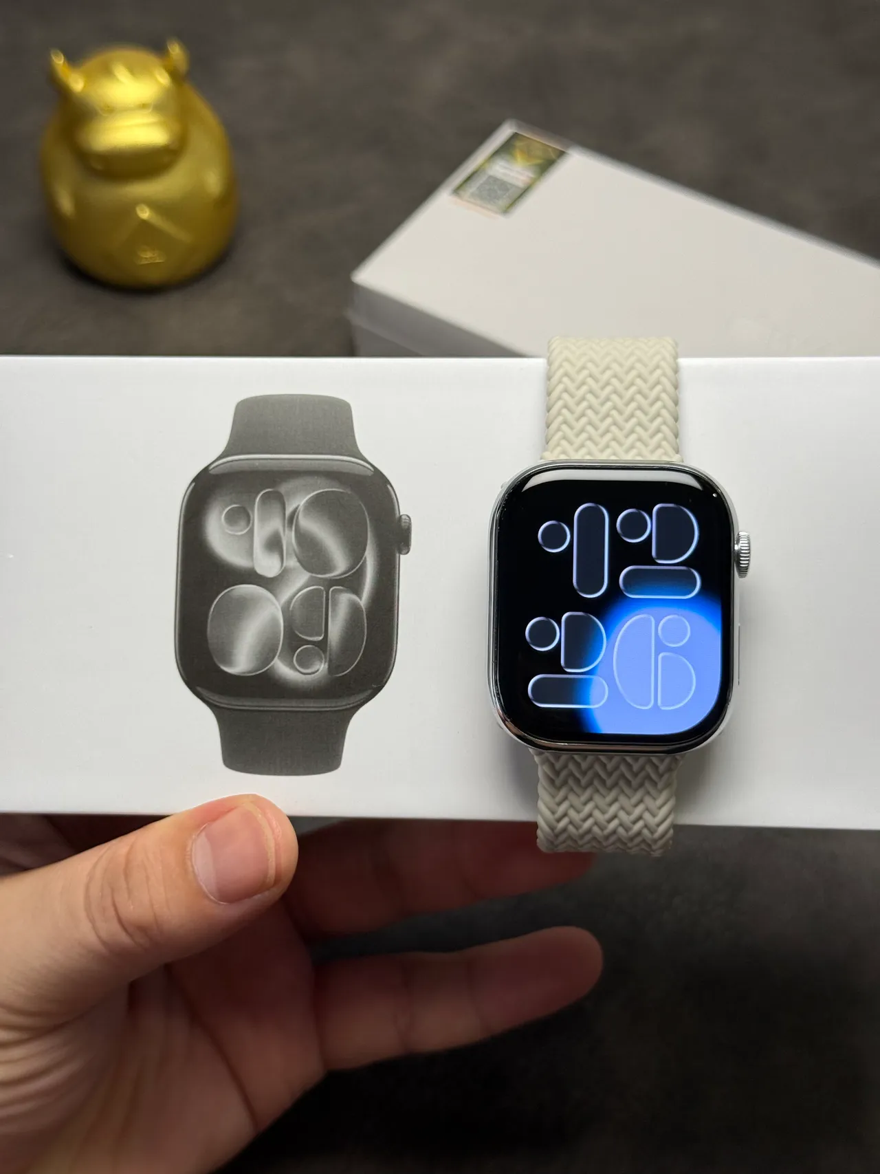 Apple Watch Beige Azul Funda Rectangular Corona Digital Control Reloj Deportivo 12
