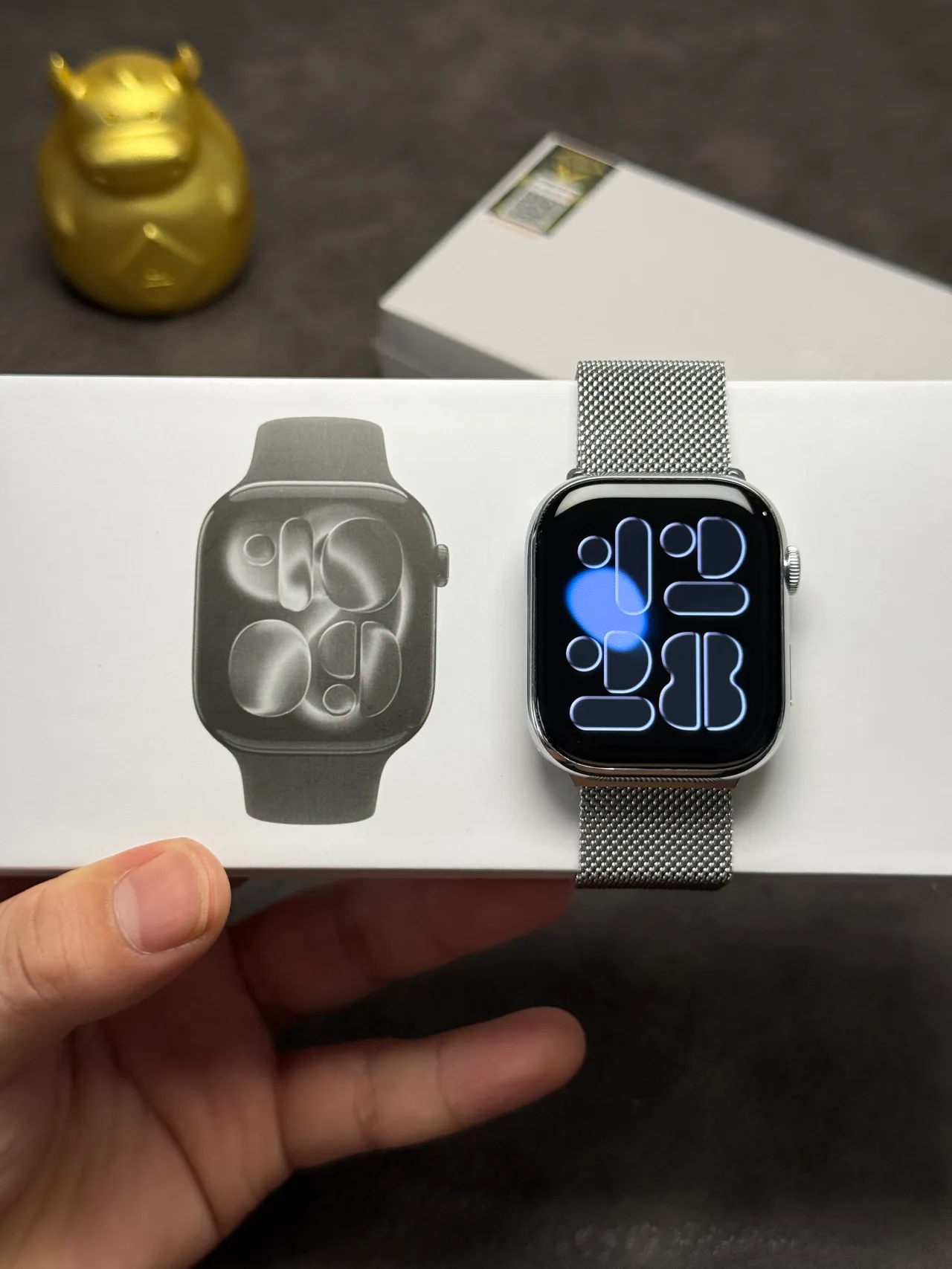Apple Watch Beige Azul Funda Rectangular Corona Digital Control Reloj Deportivo 16