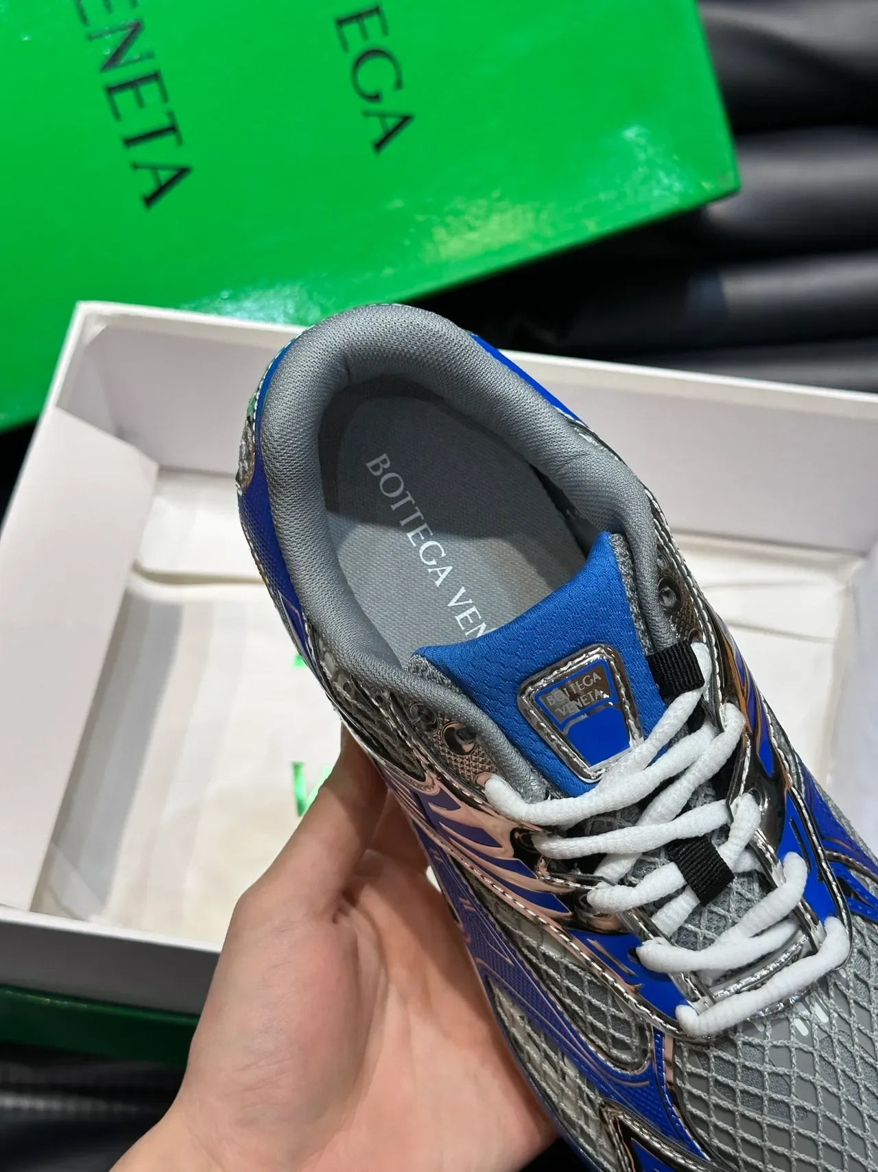 ASICS Blue Silver Mesh Upper Metallic Overlays Running Shoes 3