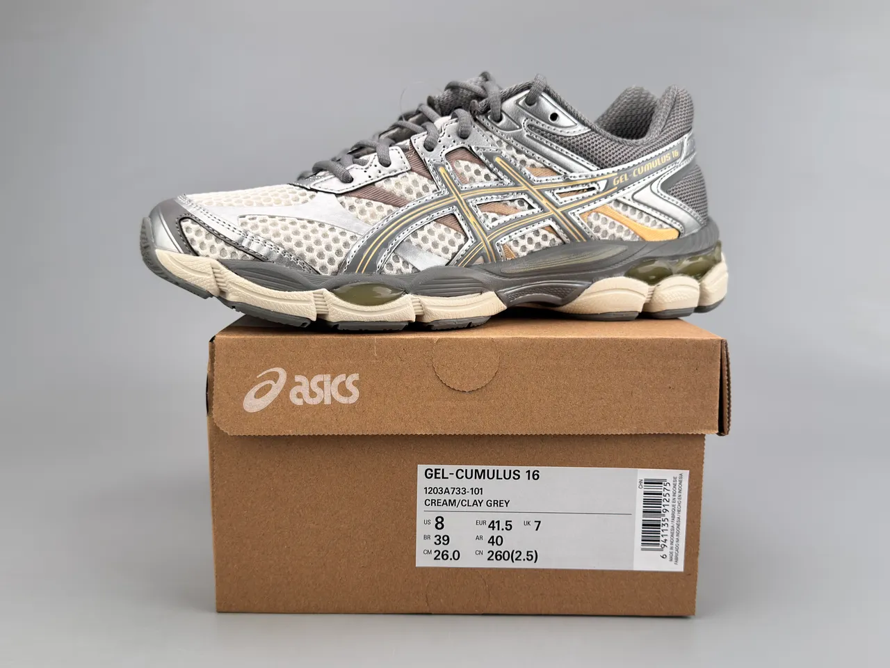 ASICS Gel-Cumulus 16 ग्रे सफेद चाँदी सोना रनिंग जूते 2
