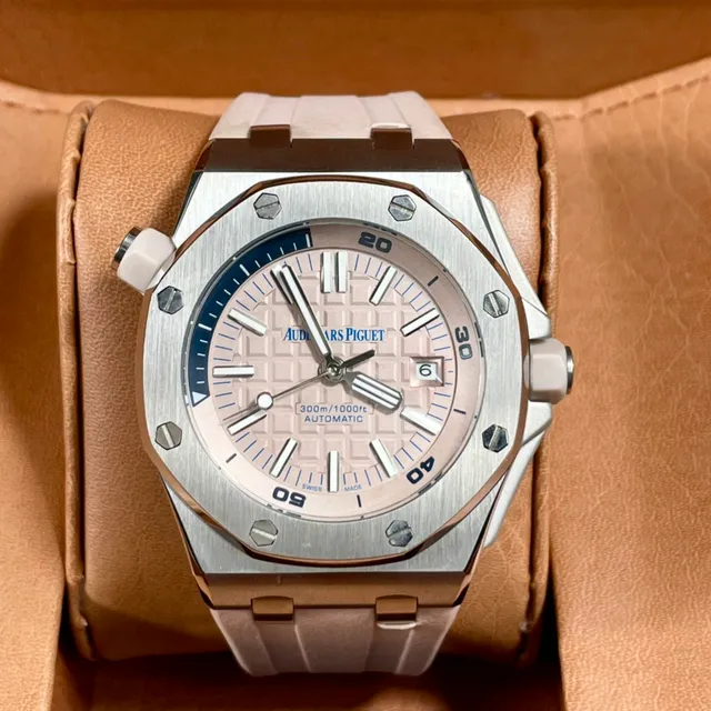 Audemars Piguet Royal Oak Offshore وجهة وردية حزام بيج ساعة ميكانيكية 5