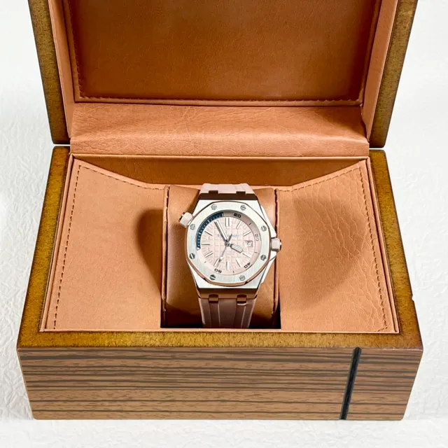 Audemars Piguet Royal Oak Offshore وجهة وردية حزام بيج ساعة ميكانيكية 6