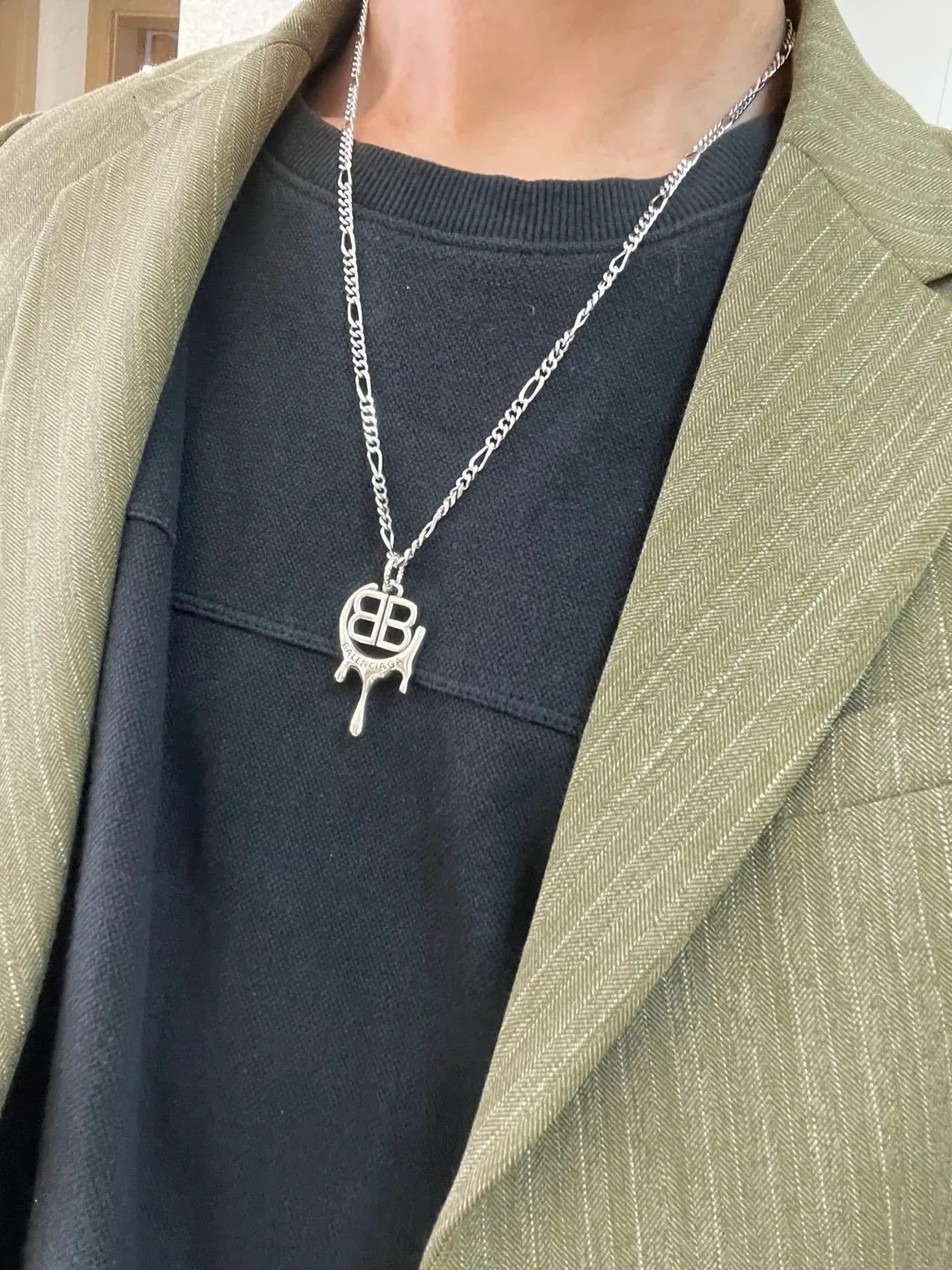 Balenciaga B Pendant Necklace Silver-Tone Chain Necklaces 2