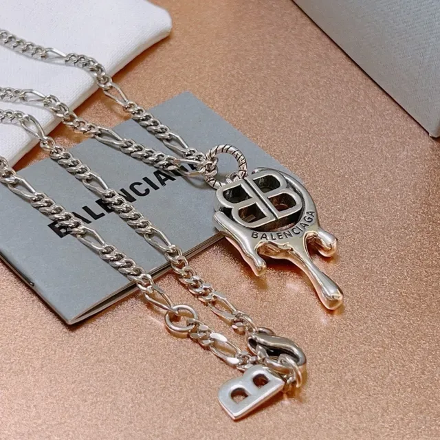 Balenciaga B Pendant Necklace Silver-Tone Chain Necklaces 3