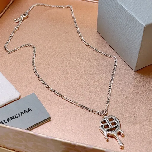 Balenciaga B Pendant Necklace Silver-Tone Chain Necklaces 6