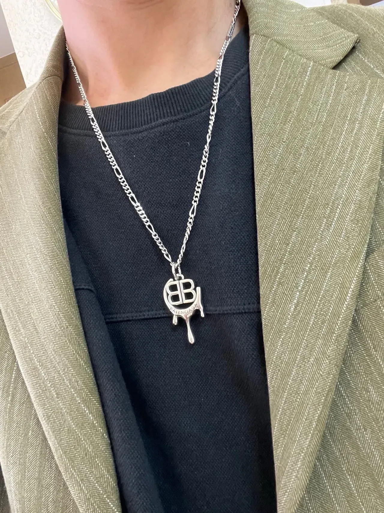 Balenciaga B Pendant Necklace Silver-Tone Chain Necklaces 7