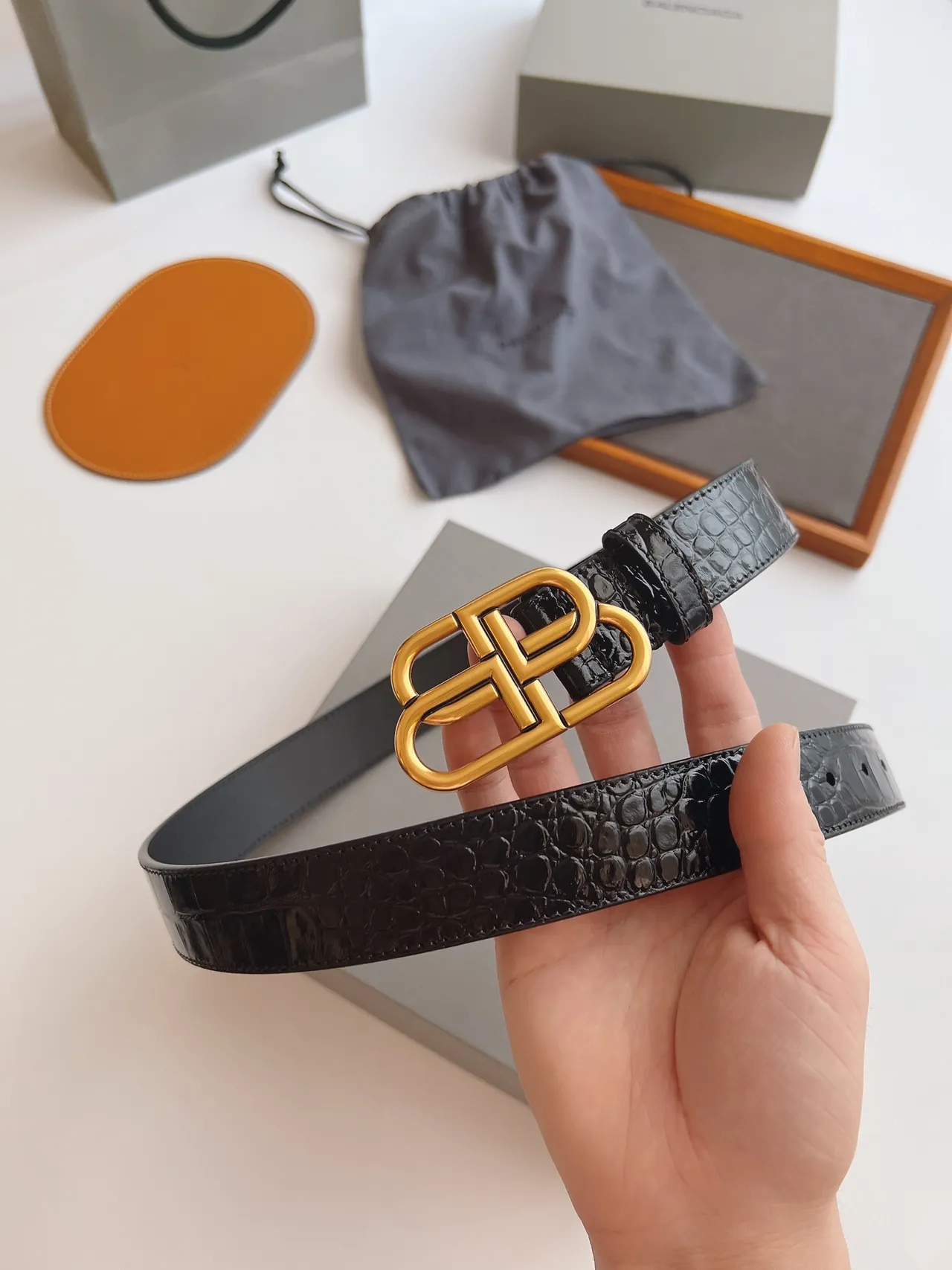 Balenciaga BB Belt Black Croc-Embossed Leather Belt 2