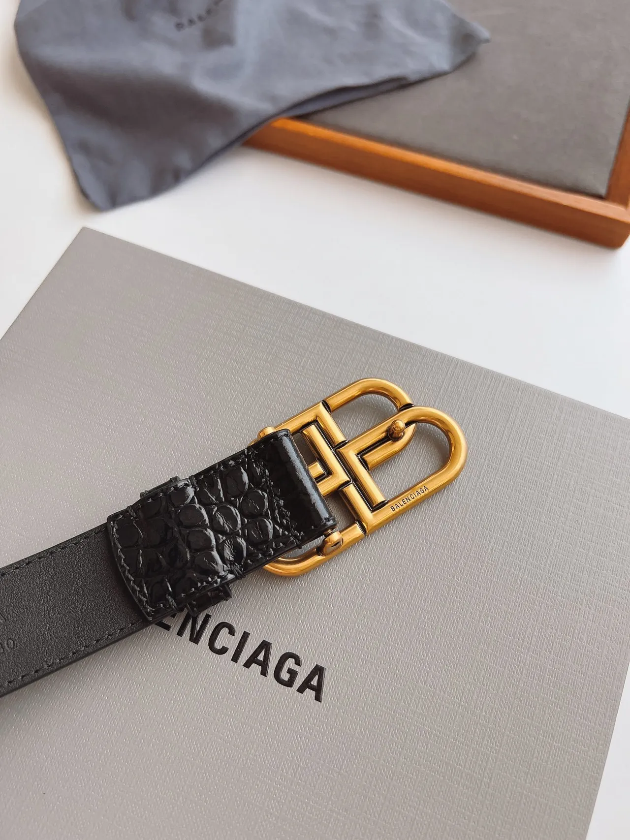 Balenciaga BB Belt Black Croc-Embossed Leather Belt 4