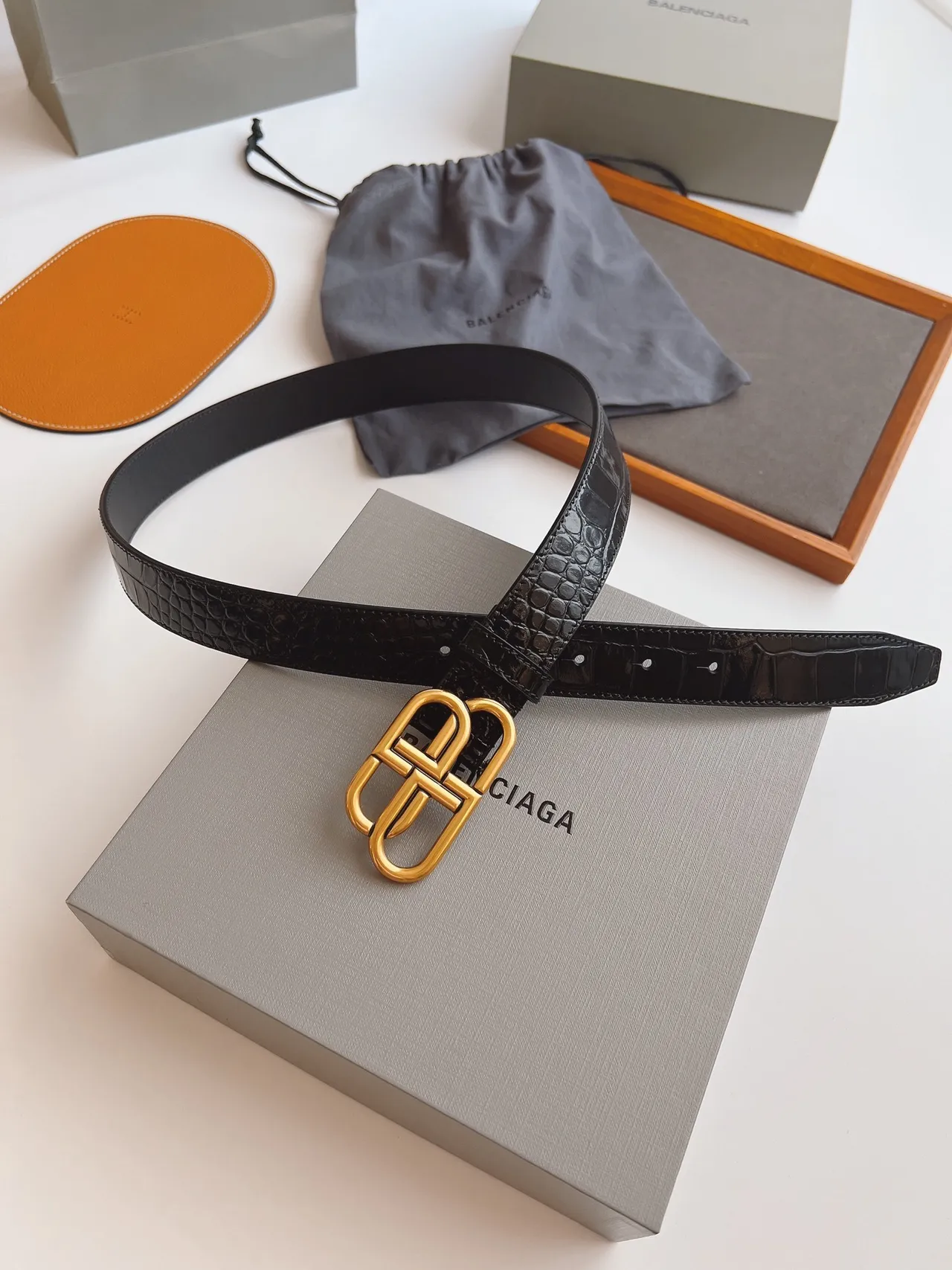 Balenciaga BB Belt Black Croc-Embossed Leather Belt 6