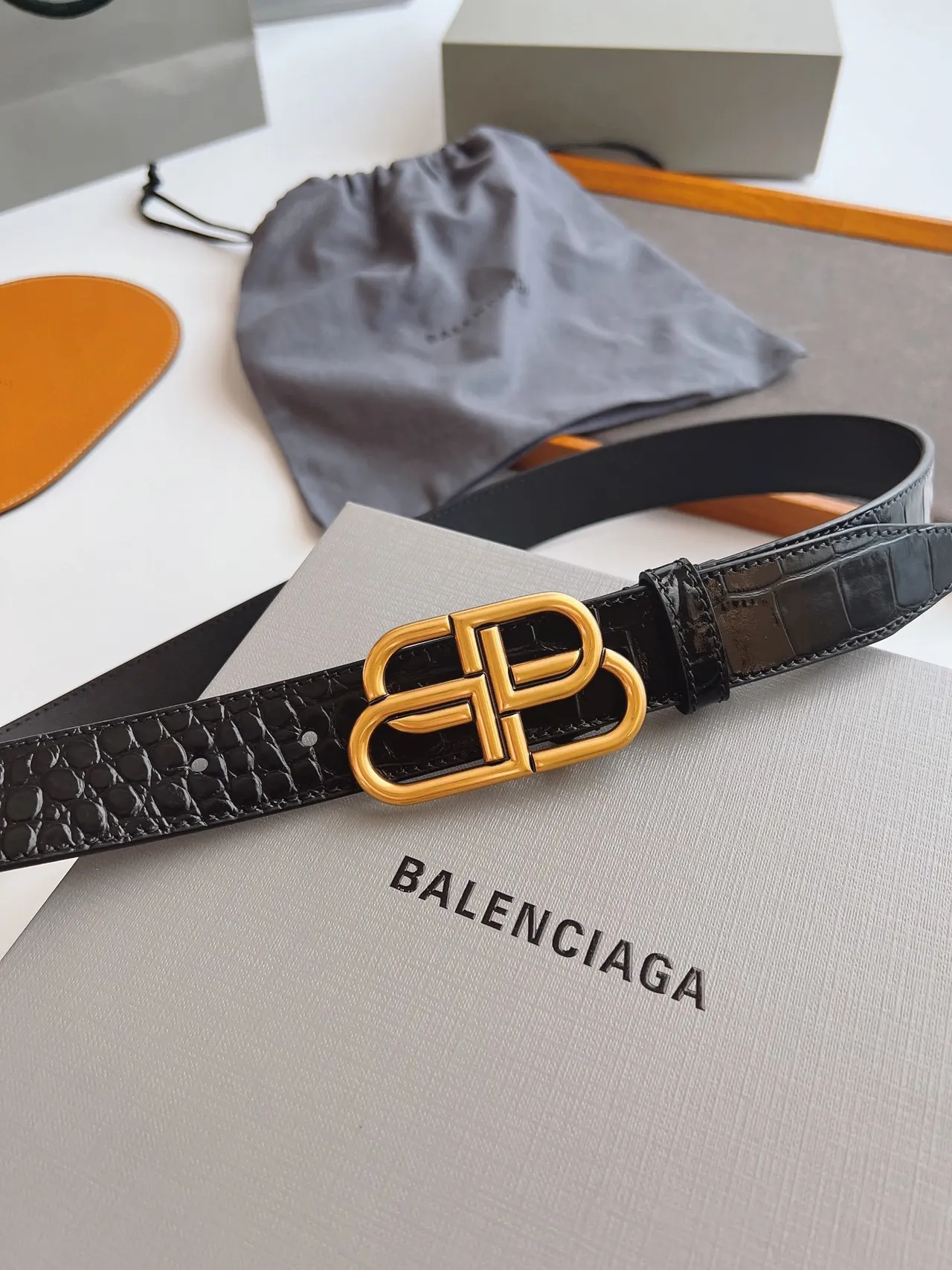 Balenciaga BB Belt Black Croc-Embossed Leather Belt 7