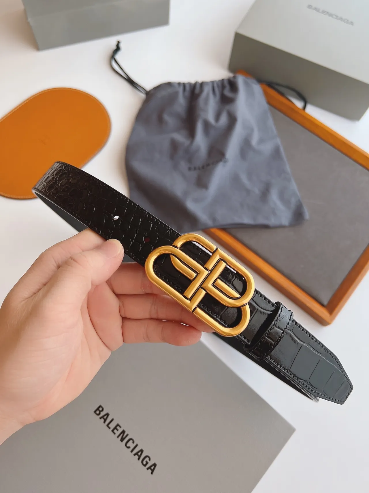 Balenciaga BB Belt Black Croc-Embossed Leather Belt 8