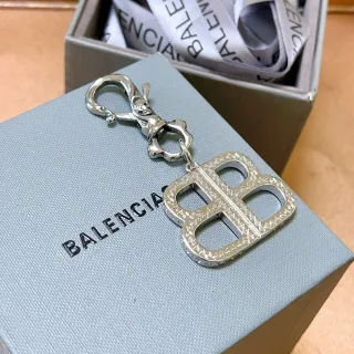Balenciaga BB Crystal Charm Silver White Double-B Logo Bracelet