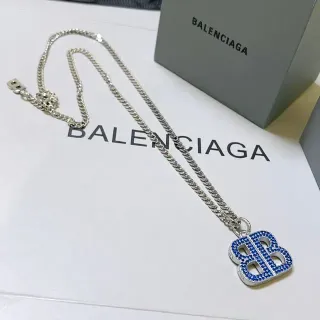 Balenciaga BB 银蓝曲环链 pave-set 水钻项链
