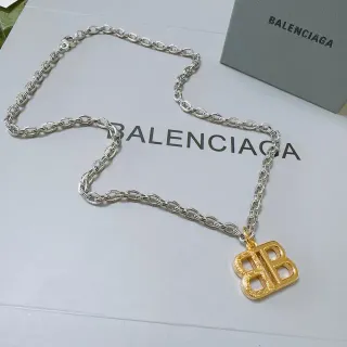 Balenciaga BB 银色/金色 粗链条 单字母吊坠 项链