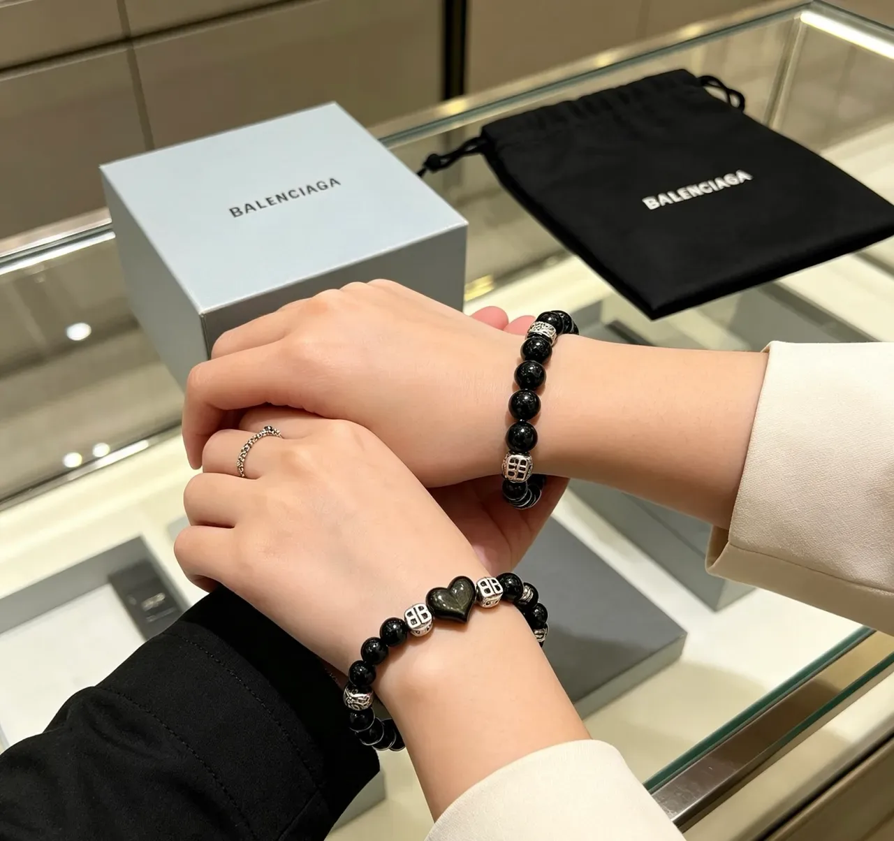 Balenciaga Black Bead and BB Charm Bracelet 2