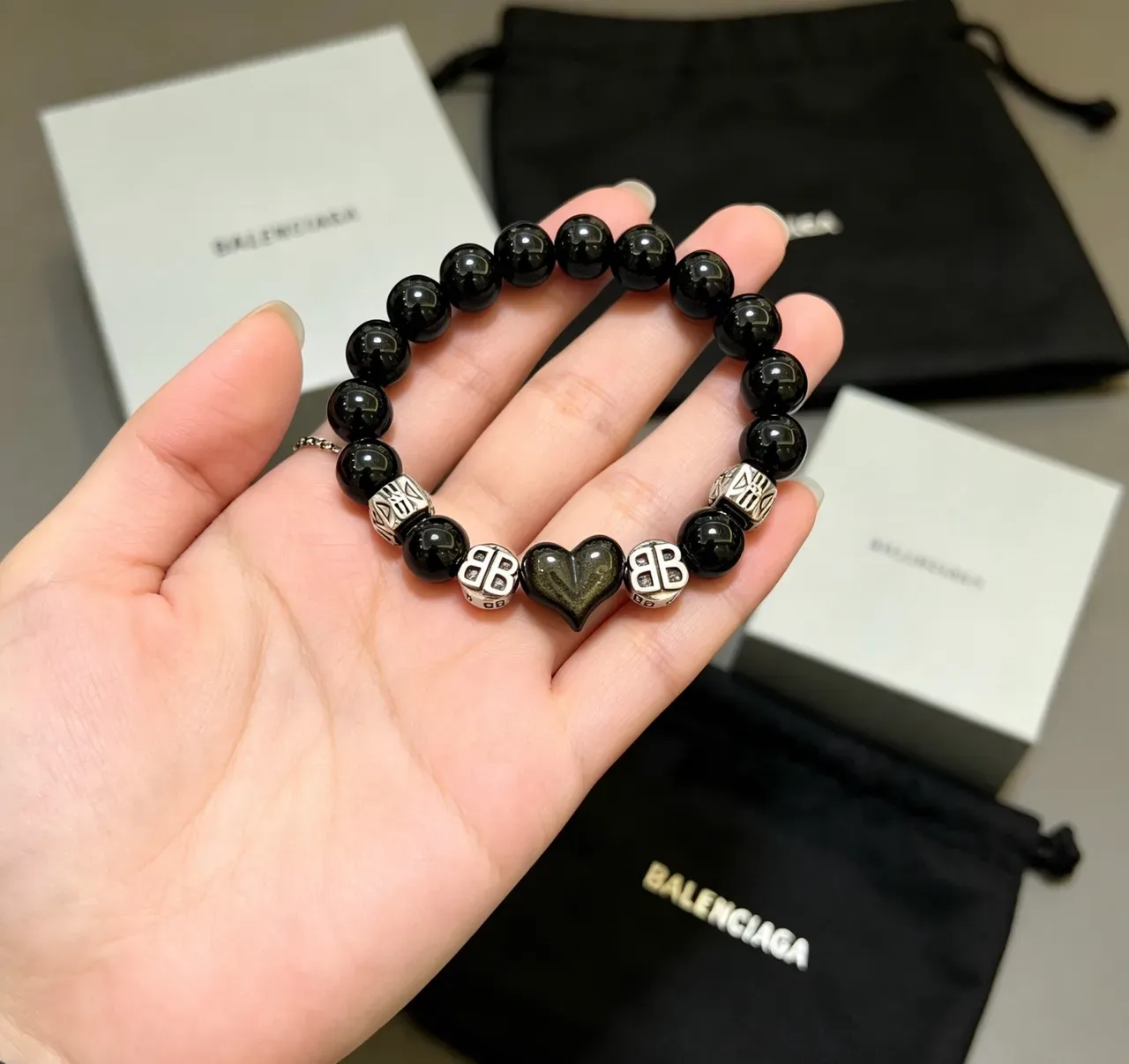 Balenciaga Black Bead and BB Charm Bracelet 3