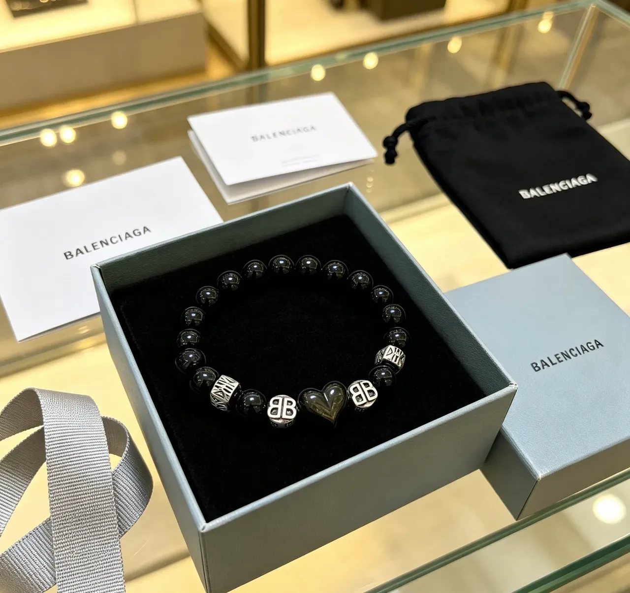 Balenciaga Black Bead and BB Charm Bracelet 4
