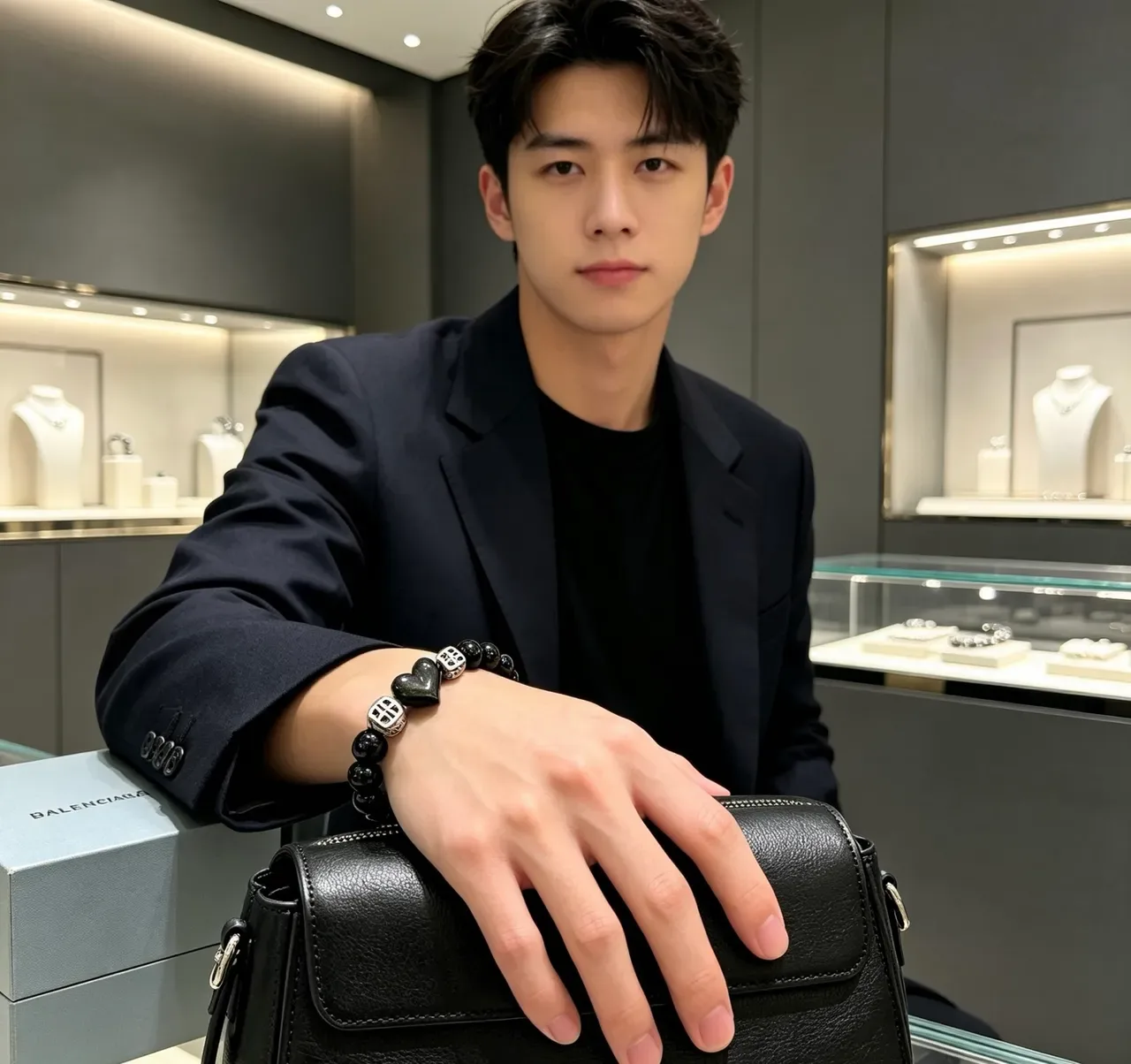 Balenciaga Black Bead and BB Charm Bracelet 5