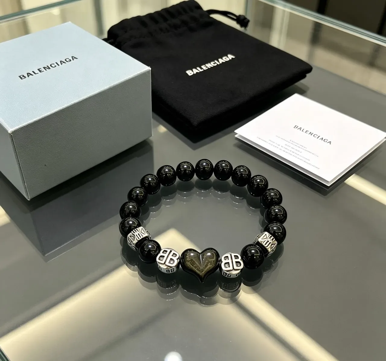 Balenciaga Black Bead and BB Charm Bracelet 6