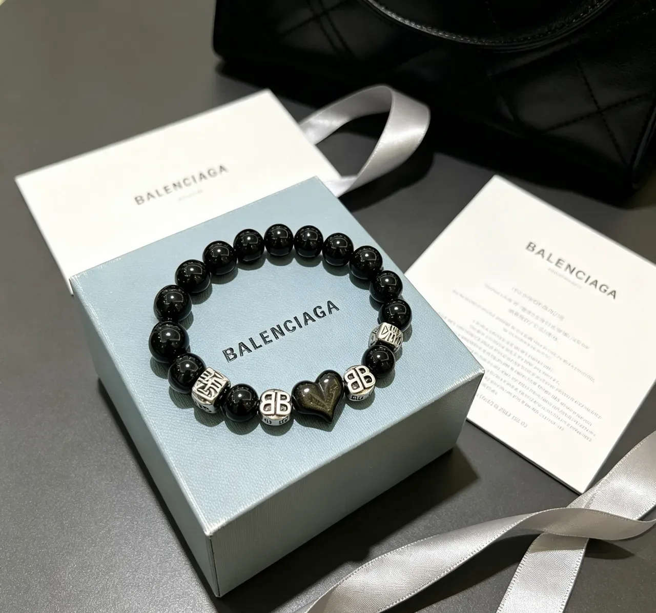 Balenciaga Black Bead and BB Charm Bracelet 7