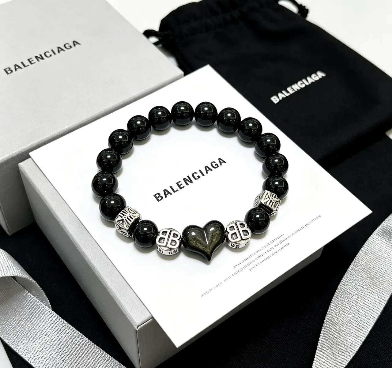 Balenciaga Black Bead and BB Charm Bracelet 9