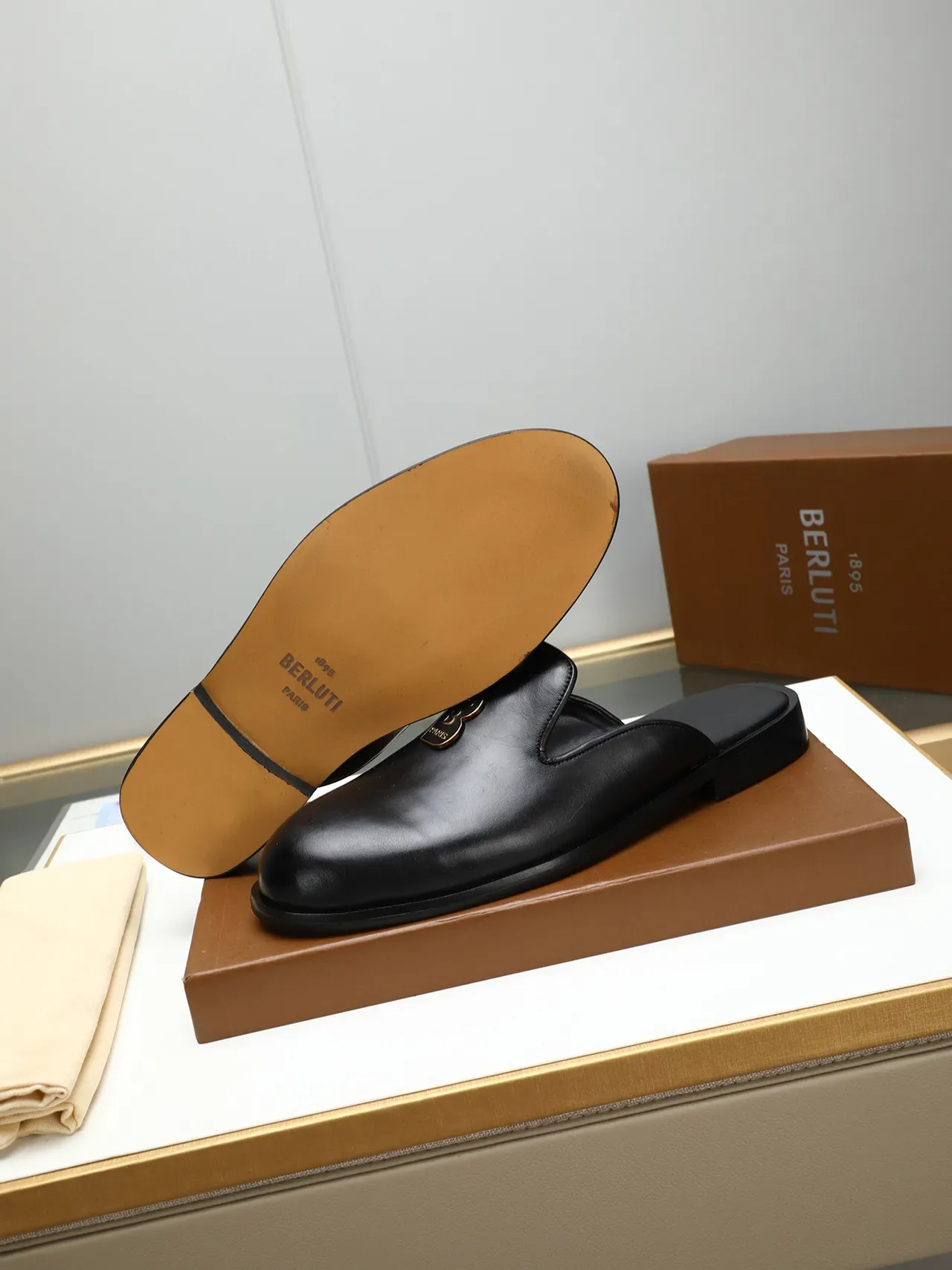 Balenciaga Black Brown Backless Slip-On Polished Leather Loafer 3