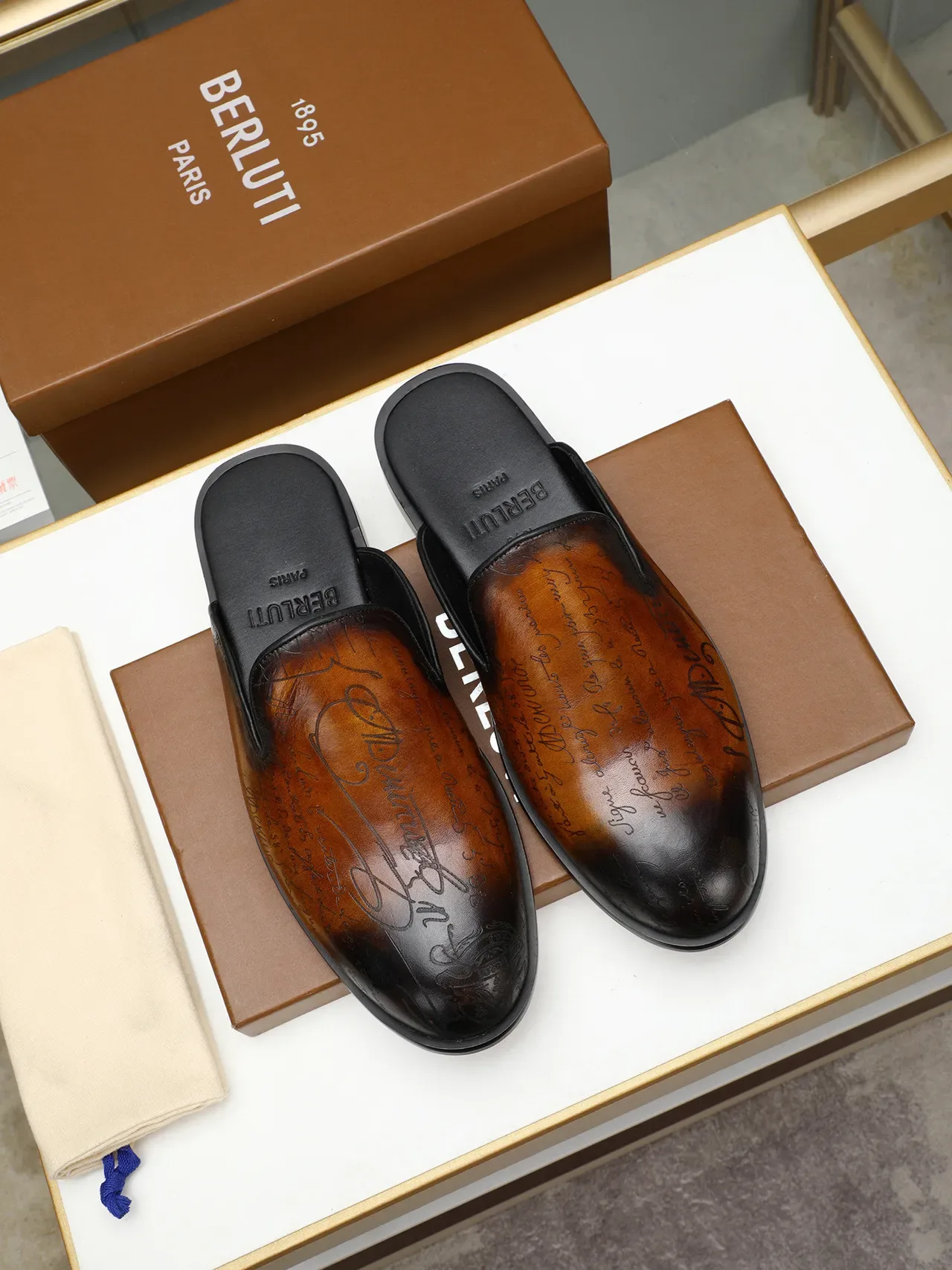 Balenciaga Black Brown Backless Slip-On Polished Leather Loafer 5