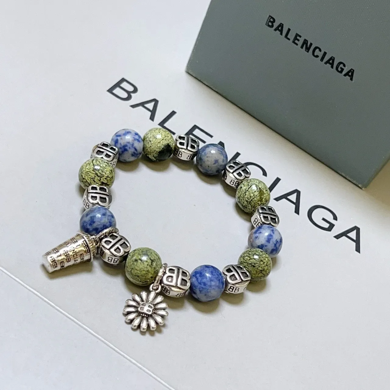 Balenciaga Green Blue Beaded Charm-Adorned Bracelet 6