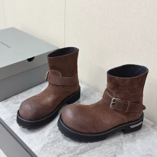 Balenciaga Le Cagole Brown Suede Buckle Strap Ankle Boots