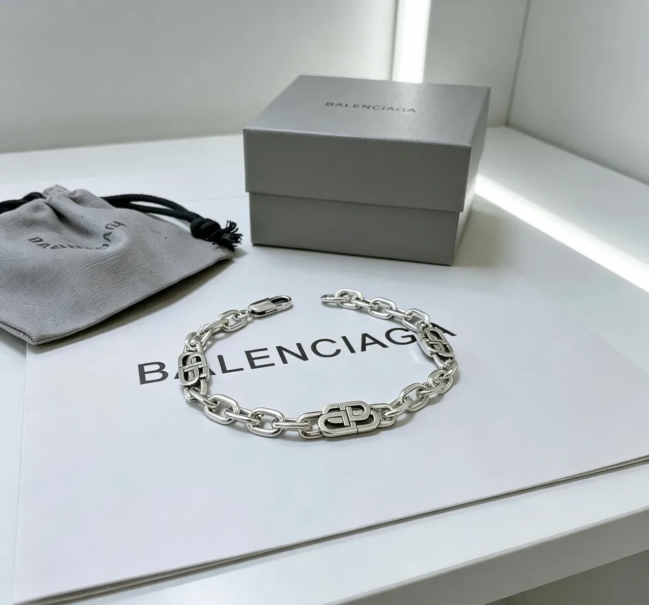 Balenciaga Logo Chain Bracelet Silver Metal Bracelet 3