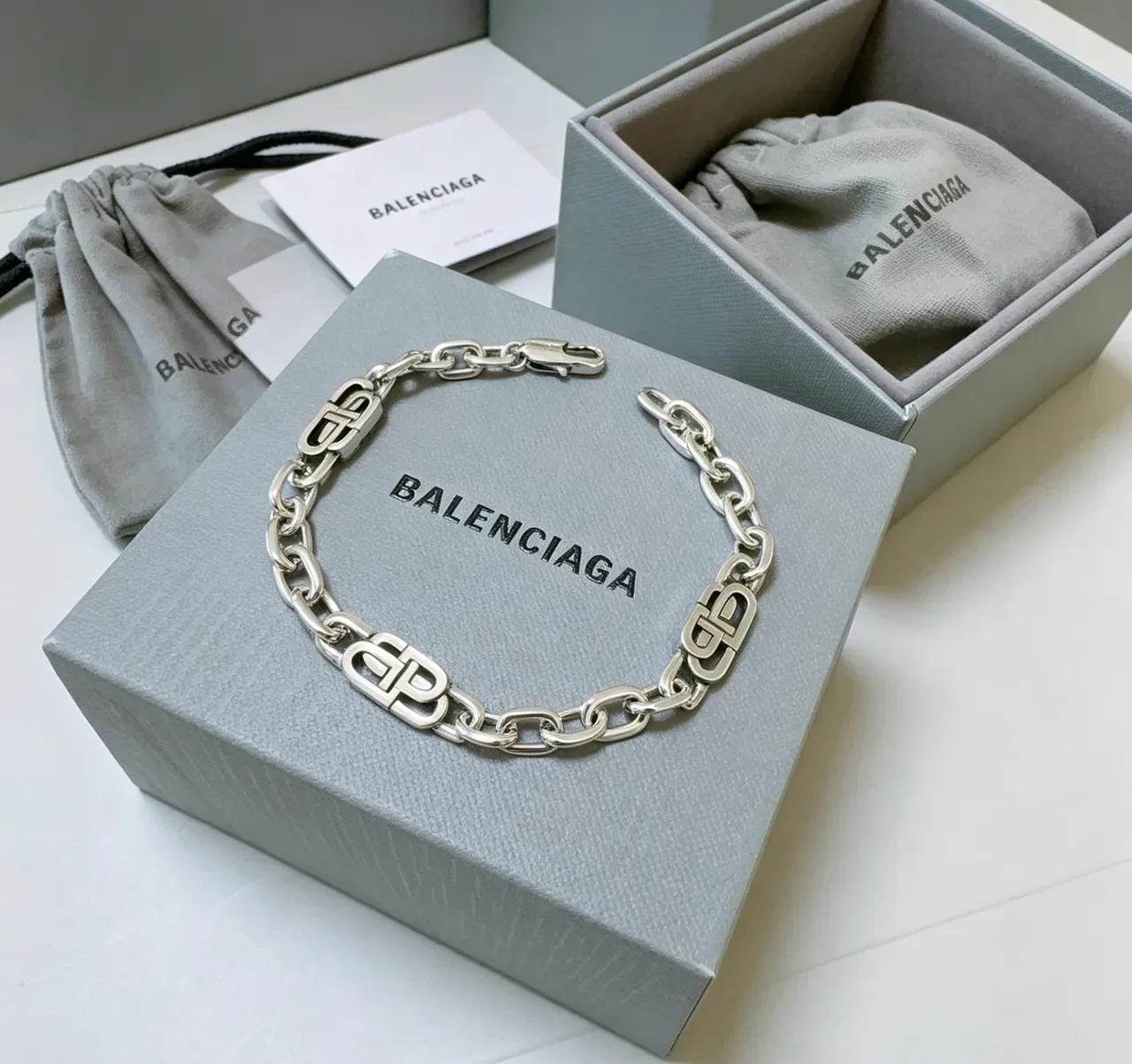 Balenciaga Logo Chain Bracelet Silver Metal Bracelet 4